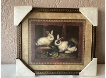 Charming Framed Print Of 2 Bunnies