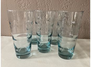 Very Vintage Libbey Drinking Glasses. Set Of 6 Beautiful Green Swirled Glasses.