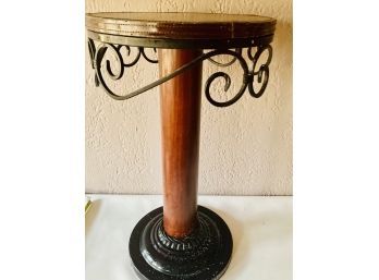 Fun Little Table With Iron Scroll And Wooden Pole, With Solid Base