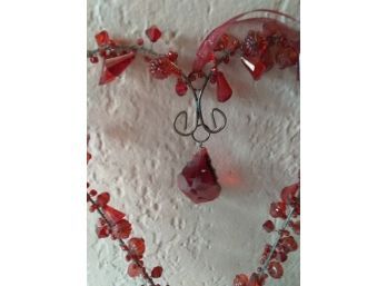 Hanging Red Beaded Heart Shaped Sun Catcher