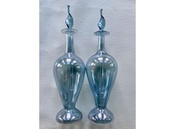 2 Beautiful Opalescent Blue With Hint Of Pink LooPerfume Bottles Very Pretty