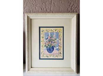 Pencil Signed Print Of A Blue Vase With Flowers