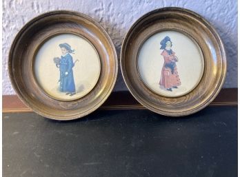 Charming Round Framed Pictures Vintage Oak Frames