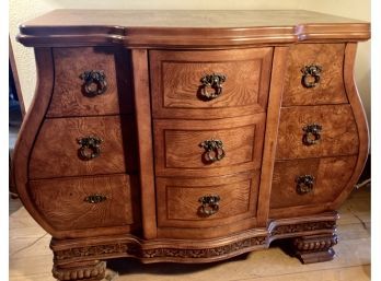 Big And Bold Pecan And Burlwood Bombe Chest 9 Drawer Chest