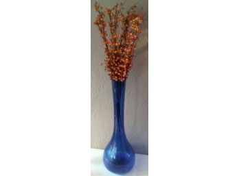 Very Tall Cobalt Glass Vase With Bittersweet