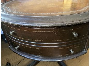 Large Leather Drum Top Table