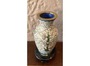 Very Petite Cloisonee  Vase Wirh Petite Wooden Stand