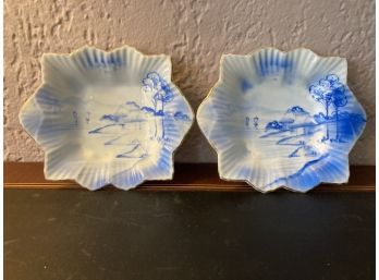 Nippon Pretty Blue And White Asian Hand Painted Dishes