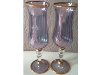 Gorgeous Pair Of Purple Lustre Champagne Glasses Never Used