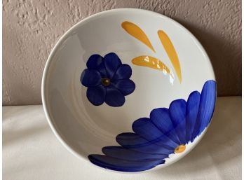 Large Made In Italy White Bowl With Bold Blue Flowers