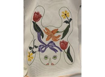 Julie Pischke Needlepoint Canvas Of A Floral Frog