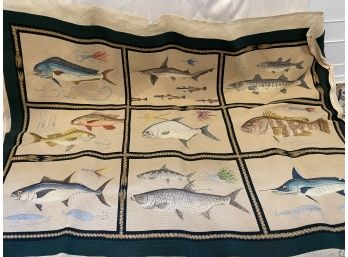 Valentina Heishman Hand Painted Nine Panel Fish Needlepoint With Background Completed