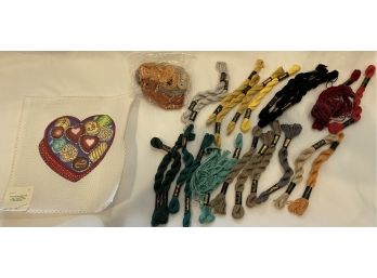 Box Of Candy Heart Needlepoint Canvas And DMC Thread