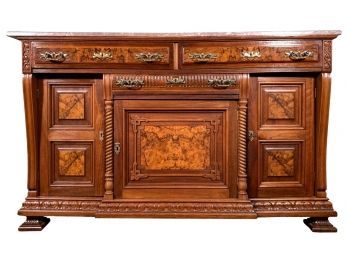 Monumental Buffet With Burl Wood Details & Marble Top