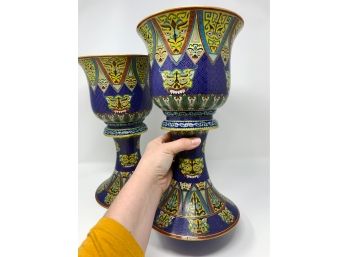Impressive Pair Of Chinese Cloisonné Urns With Vase Top Lids