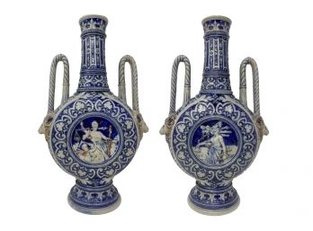 Antique German Stoneware Two-Handled Vases