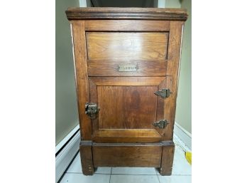 Exceptional Wooden Antique Cambria Ice Box With Original Hardware & Tin Interior Lining