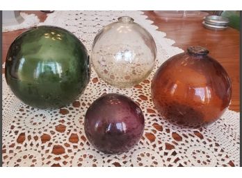 4 Vintage Hand Blown Ocean Glass Fishing Float Balls - For Seashore Home Decorations / Centerpiece Bowls