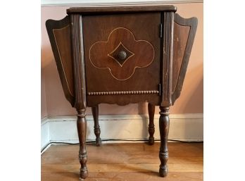 Incredible Copper- Lined Wooden Night Stand / End Table With Inlays On Cabinet Door