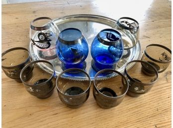 Mid Century Peruvian Glassware With Sterling Silver Overlay