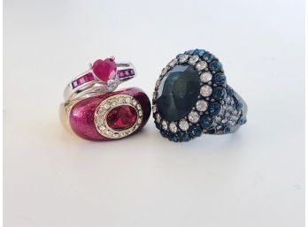 Trio Of Glamorous Cocktail Rings Inc. One 925 Sterling