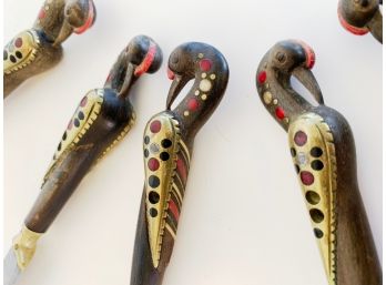 Carved Wood & Brass Peacock Knives