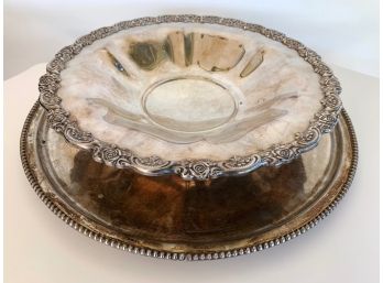 Large Silver Plate Bowl & Tray