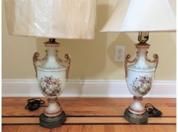 Pair Vintage Hand Decorated Lamps