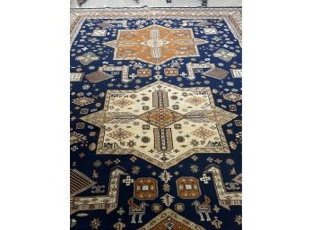 Vintage Hand Knotted  Oriental Rug . Dark Blue Tone. 6'2' X 9'6'