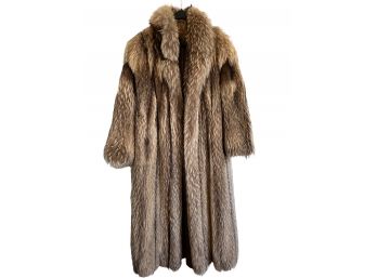 Vintage Finnish Racoon Long Fur Coat. Medium Size. 55' Long.