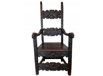 Antique Hand Carved Chairs With Gargoyles  Arms.