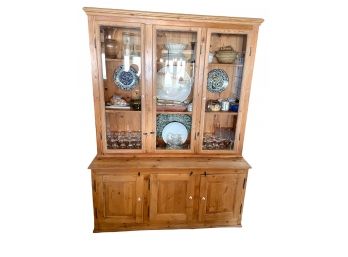 Vintage Country Pine China Cabinet . Comes In Two Sections.