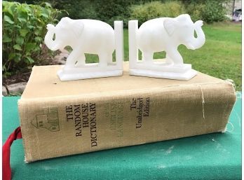 White Marble Elephant Bookends
