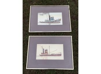 Framed Tug Boat Watercolors