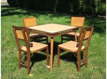 Vintage Card Table And Four Matching Folding Chairs