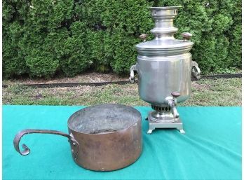 Vintage Urn And Large Copper Pot