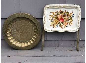 Vintage Brass Tray And Metal TV Tray