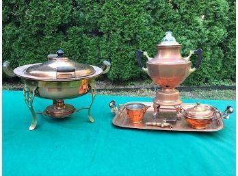 Copper Coffee Urn And Chafing Dish