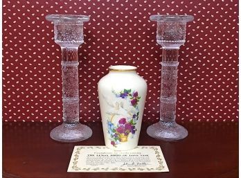 Pretty Crystal Candle Sticks And Lenox Vase