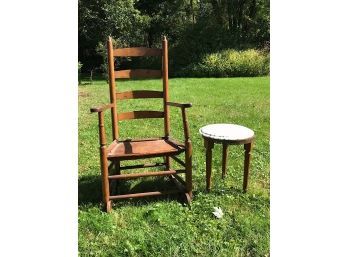 Antique Side Chair And Small Round Pedestal Table