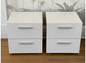 A Pair Of 2- Drawer White Nightstands- Made In Denmark