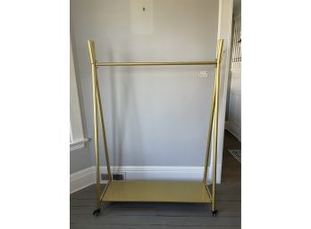 Gold Metal Clothing Display Rack W Shelf, Hanging Holders And Universal Wheels ( 2 Of 2 )