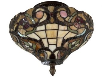 Faux Stained Glass Semi Flush Mount Ceiling Light Fixture