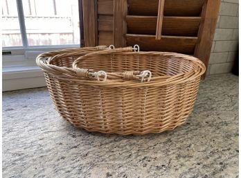Oval Woven Willow Egg Or Produce Basket W Double Folding Handles