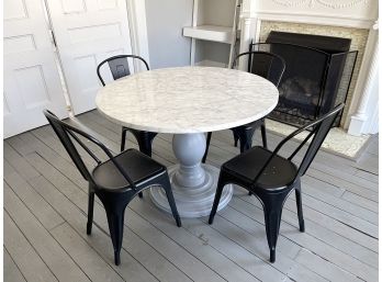 Faux Marble Top Round Pedestal Dining Table