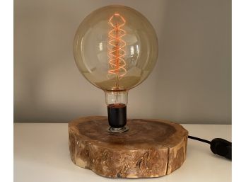 Rustic Wood Slice Table Lamp W Oversized Globe Dimmable Incandescent Light Bulb