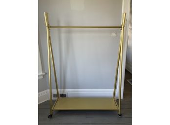 Gold Metal Clothing Display Rack W Shelf, Hanging Holders And Universal Wheels ( 1 Of 2 )