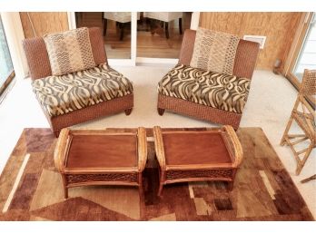 Pier I Imports Wicker Hand Woven Rattan Oversized Chairs With A Compatible Pair Of Ottomans