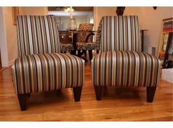 Pair Of Striped Upholstered Slipper Chairs
