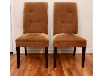 Set Of Two Gold Velour Tufted Parsons Chairs